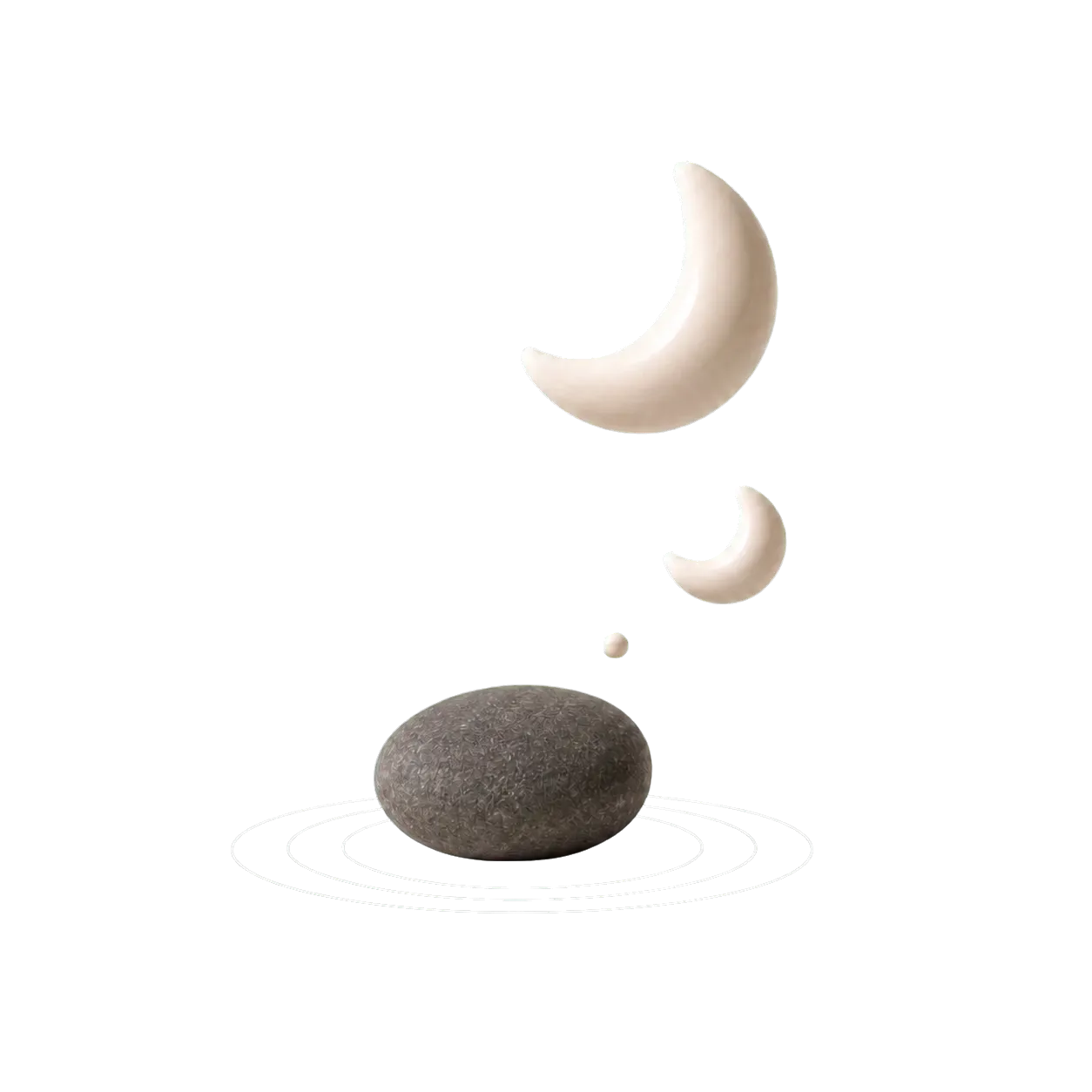 Ivory crescent forms balanced above a dark routine stone