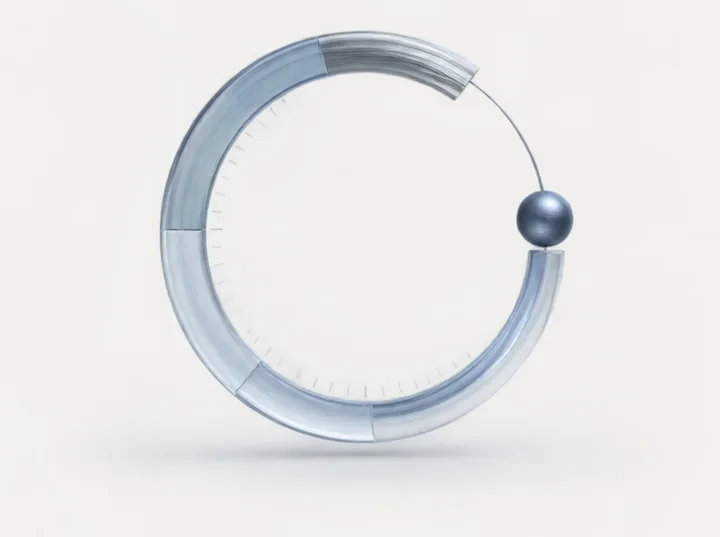 An illustration of a segmented circular gauge with a marker on its track.
